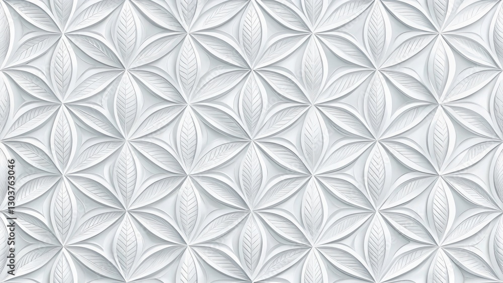 Seamless White Geometric Leaves 3D Tiles Texture Background Banner Panorama for Modern Design, Interior Decor, Minimalist Style, and Creative Projects with Copy Space for Text Seamless White Geometric Leaves 3D Tiles Texture Background Banner Panorama for Modern Design, Interior Decor, Minimalist Style, and Creative Projects with Copy Space for Text