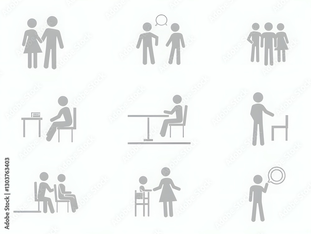 A set of icons depicting people talking to each other A set of icons depicting people talking to each other