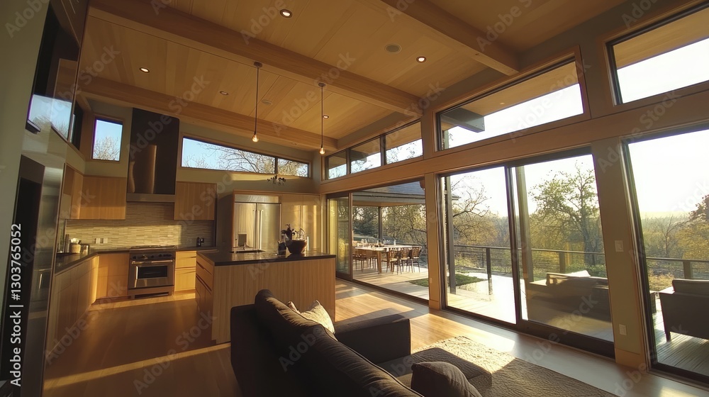 Naklejka premium Functional and aesthetically pleasing Scandinavian-style living room with natural light.