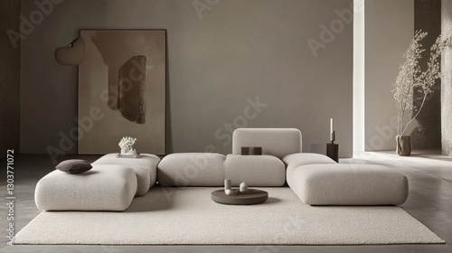 Simple yet modern Scandinavian living room with a space-saving modular sofa and neutral decor.