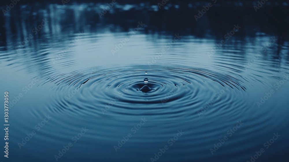 Tranquil Water Droplet Falling into a Calm Pond Creating Serene Ripples that Gradually Spread Across the Surface in Soft Blue Tones Tranquil Water Droplet Falling into a Calm Pond Creating Serene Ripples that Gradually Spread Across the Surface in Soft Blue Tones