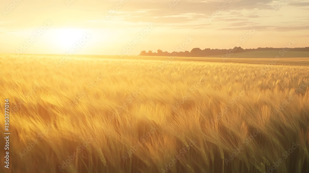 Obraz premium ahmadwahyuutomo776@gmail.com A serene golden wheat field at sunrise with a gentle breeze, perfect for nature-themed projects.