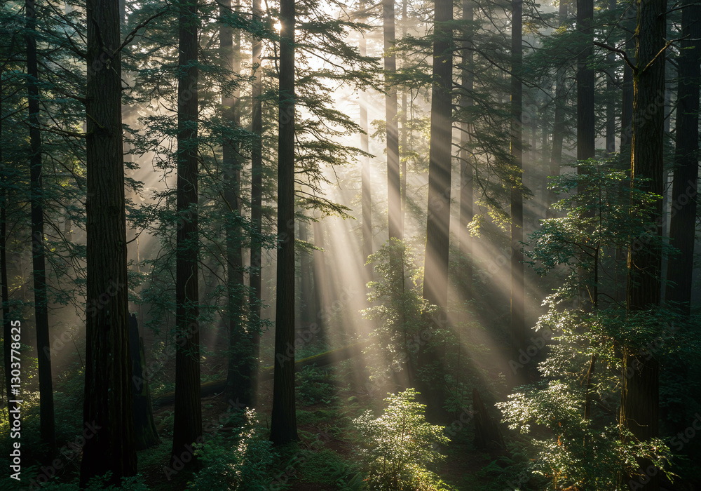 Obraz premium sun rays in the forest and trees