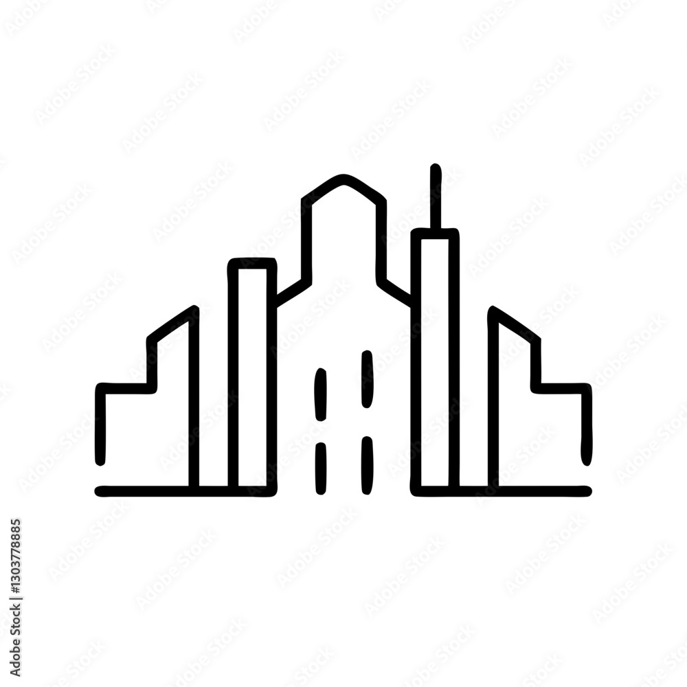 City skyline illustration in minimalistic style with black lines City skyline illustration in minimalistic style with black lines
