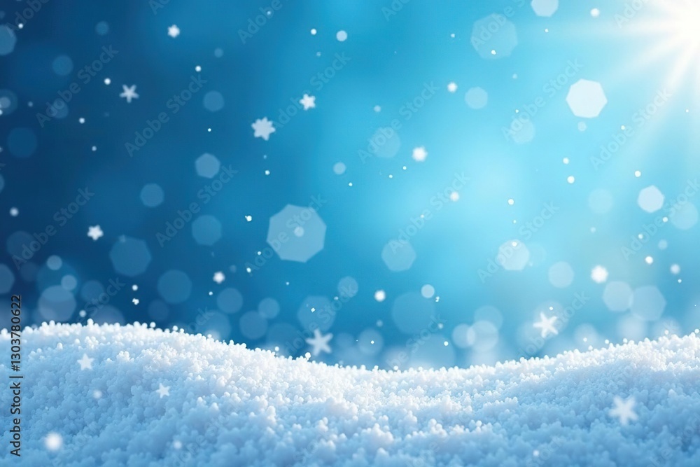 Snowflake falling on winter landscape with blue sky and snowflakes, snowflakes, winter background, blue winter landscape Snowflake falling on winter landscape with blue sky and snowflakes, snowflakes, winter background, blue winter landscape