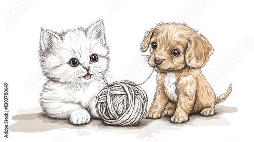 Wallpaper Mural Cute kittens and puppies playing with yarn ball. Stock photo Torontodigital.ca