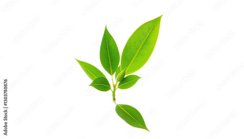 Single vibrant green plant, isolated on pure white background, botany, sprig Single vibrant green plant, isolated on pure white background, botany, sprig