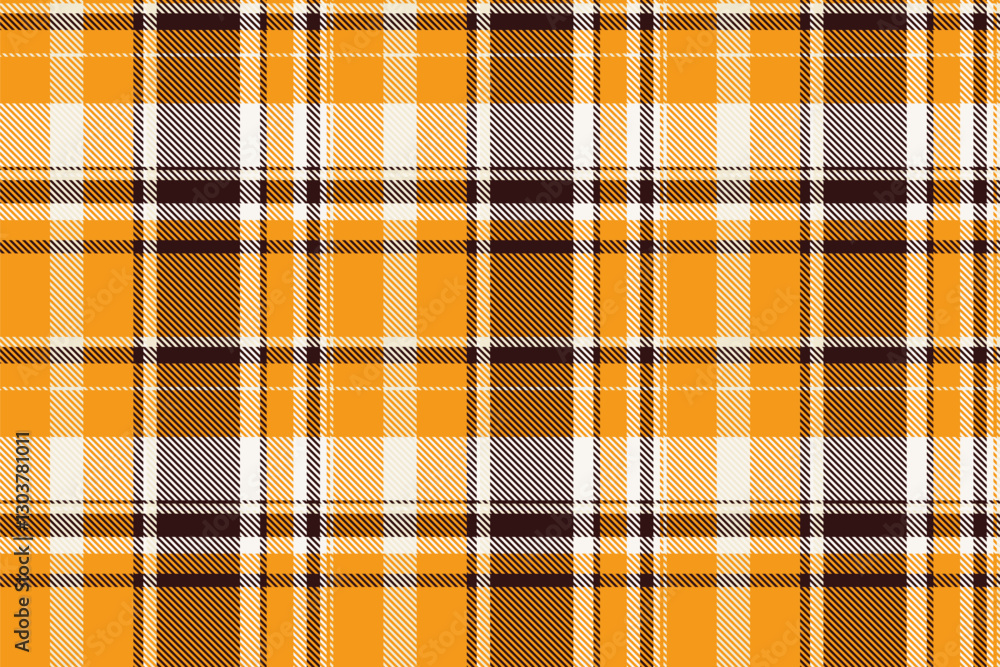Top pattern texture check, fancy textile tartan background. Sample vector plaid seamless fabric in orange and dark colors.