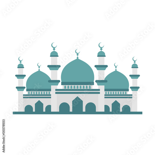 Flat Islamic mosque illustration Ideal for Ramadan, Eid, Islamic architecture, worship, religious events, and cultural heritage projects. Perfect for greeting cards, banners, and backgrounds.