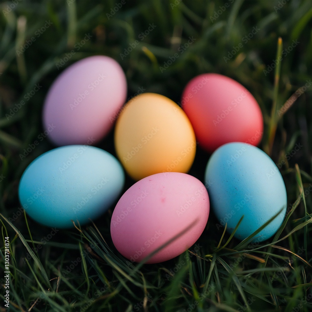 Easter Holiday, Easter Concept, Pastel Easter Eggs Hidden in Spring Grass Colorful Holiday Hunt Easter Holiday, Easter Concept, Pastel Easter Eggs Hidden in Spring Grass Colorful Holiday Hunt