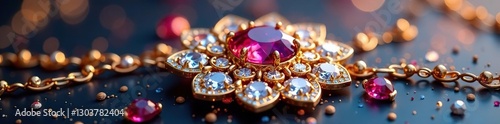 Dazzling diamond and sapphire encrustation on gold, sapphires, gold photo