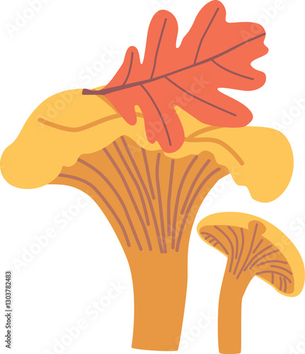Chanterelle mushroom with oak leaf