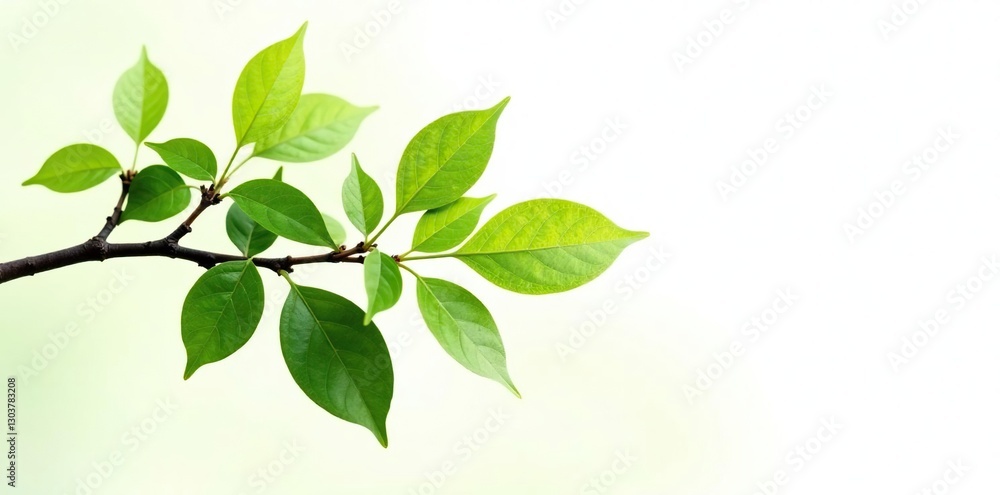 Leafy branch with branches and twigs on white background, foliage, leafybranch