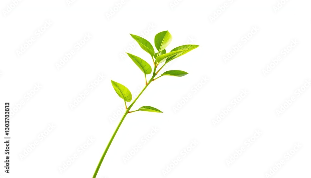 Fototapeta premium Single vibrant green plant, isolated on pure white backdrop, green, botanical