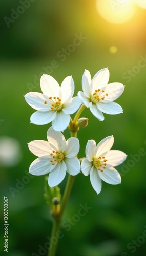 White Oldenlandia capitellata blossoms in early sun, botanical, blooming flowers, greenery