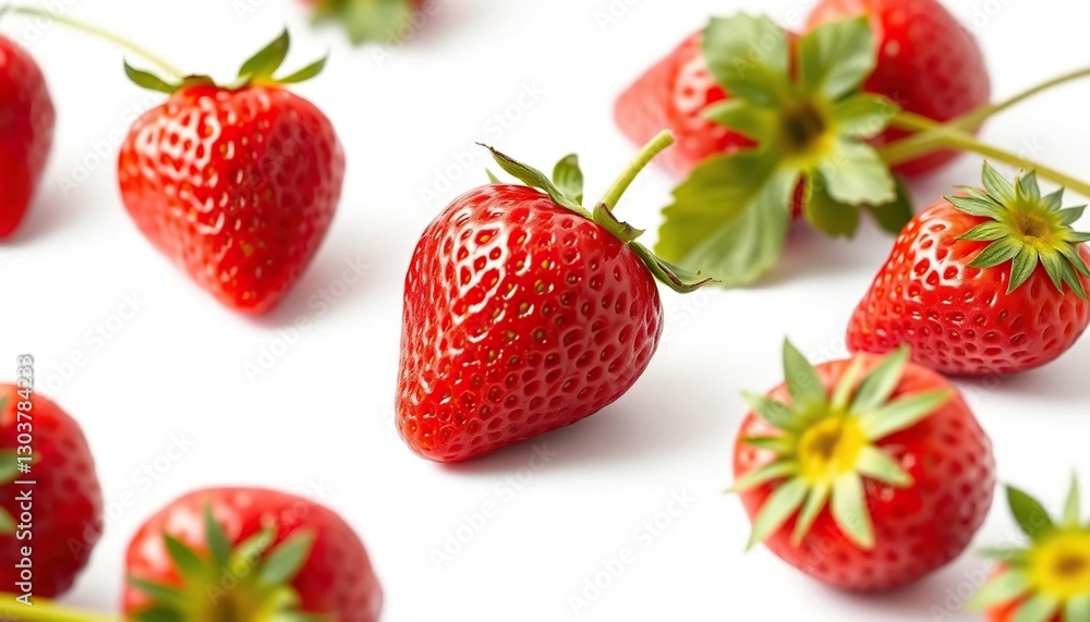 A single, ripe strawberry, vibrant red, isolated on pure white, food, berry A single, ripe strawberry, vibrant red, isolated on pure white, food, berry