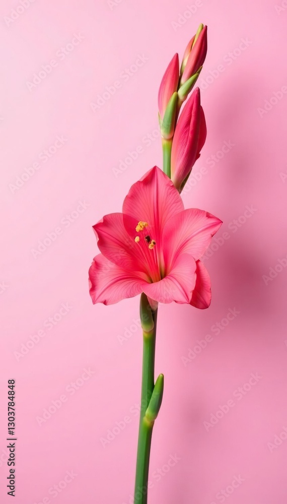 Single stem gladiolus on white pink background, white, gladiolus flower Single stem gladiolus on white pink background, white, gladiolus flower