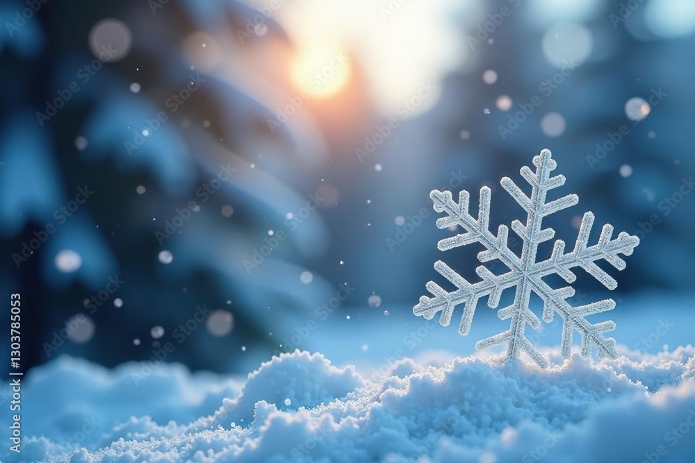 Snowflake falling gently on a snowy windowpane, winter, frosty Snowflake falling gently on a snowy windowpane, winter, frosty