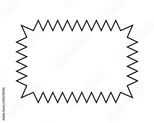 Rectangle frame with spiky zigzag edges. Empty textbox, speech bubble, message header, tag or label rectangular shape with jagged borders isolated on white background. Vector outline illustration.