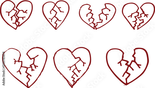 love cracked doodles hand drawn in vector