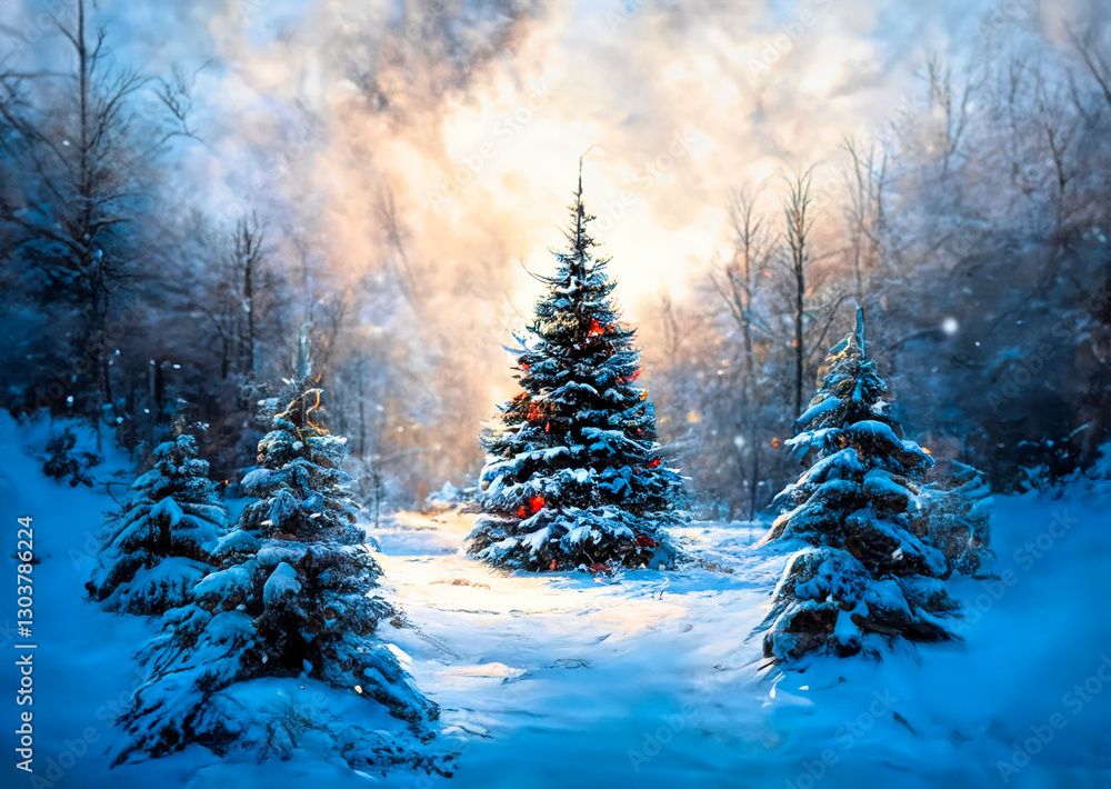 Conceptual christmas tree in the snow