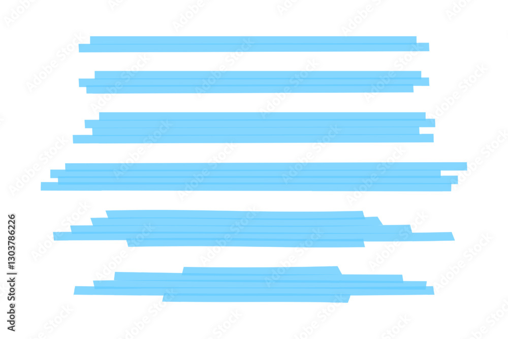 Set of blue marker lines. Different transparent freedrawn pen or brush underlines for important text emphasis or highlighting isolated on white background. Vector realistic illustration. Set of blue marker lines. Different transparent freedrawn pen or brush underlines for important text emphasis or highlighting isolated on white background. Vector realistic illustration.