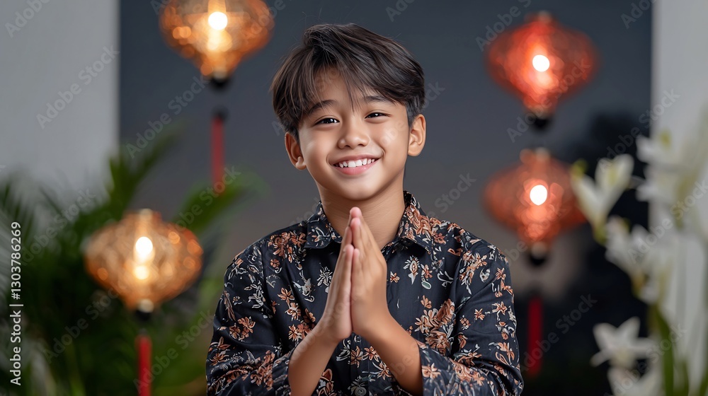 Fototapeta premium Boy Greetings Festive Setting