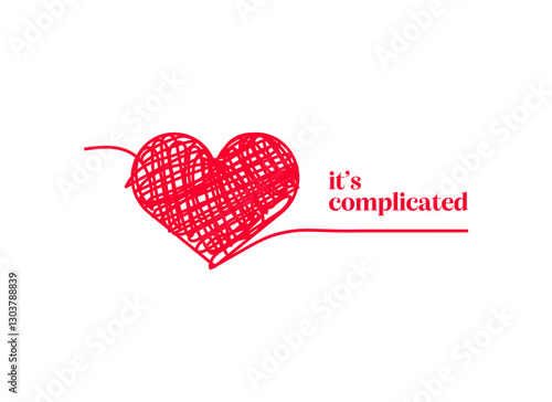 Handdrawn Red Heart, Relationship Status, Its Complicated, Love, Romance, Feelings, Emotions