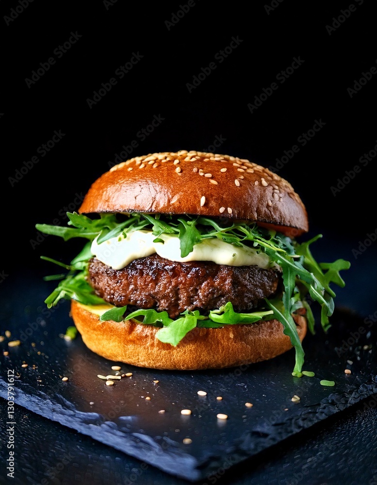 Luxury gourmet wagyu beef burger with truffle aioli and brioche bun Luxury gourmet wagyu beef burger with truffle aioli and brioche bun