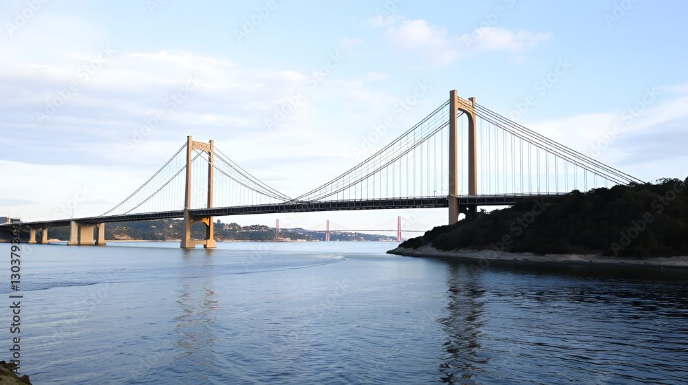 A large bridge with two tall pillars and a long, thin bridge A large bridge with two tall pillars and a long, thin bridge
