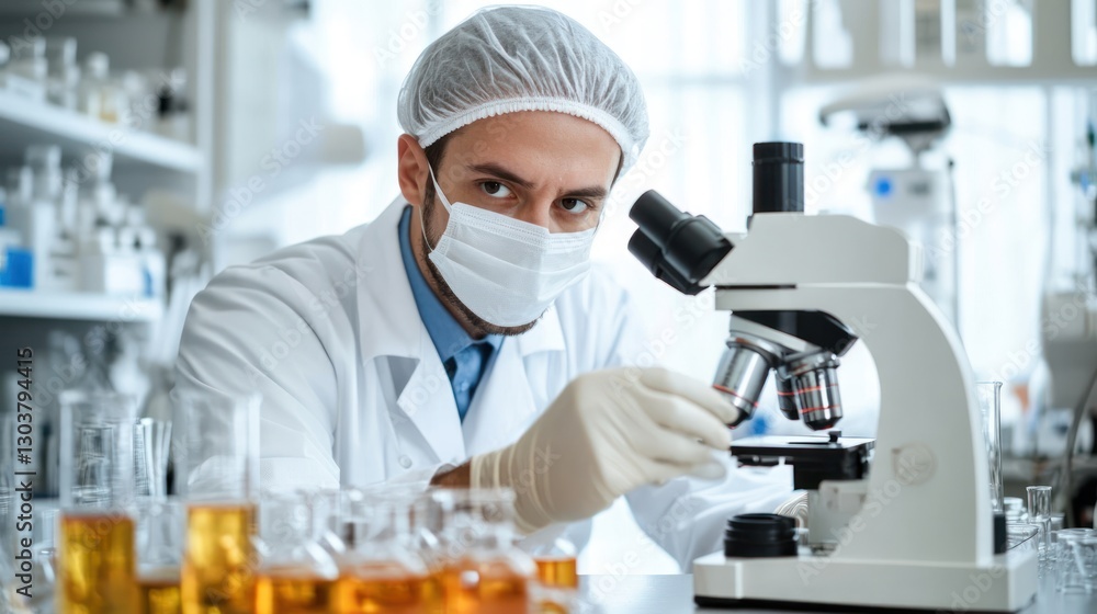 Focused Scientist Using a Microscope in a Modern Laboratory Setting Focused Scientist Using a Microscope in a Modern Laboratory Setting