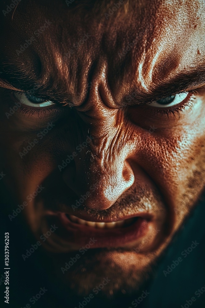 Obraz premium Emotional anger on face, close-up, intense mood