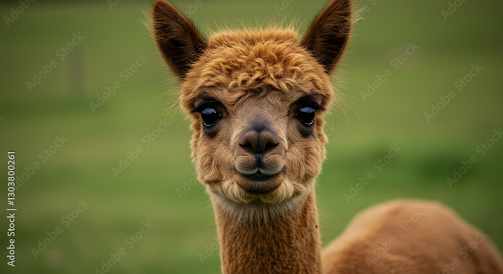 Fototapeta premium Close-up of a Brown Alpaca with Soft Fur and Gentle Eyes