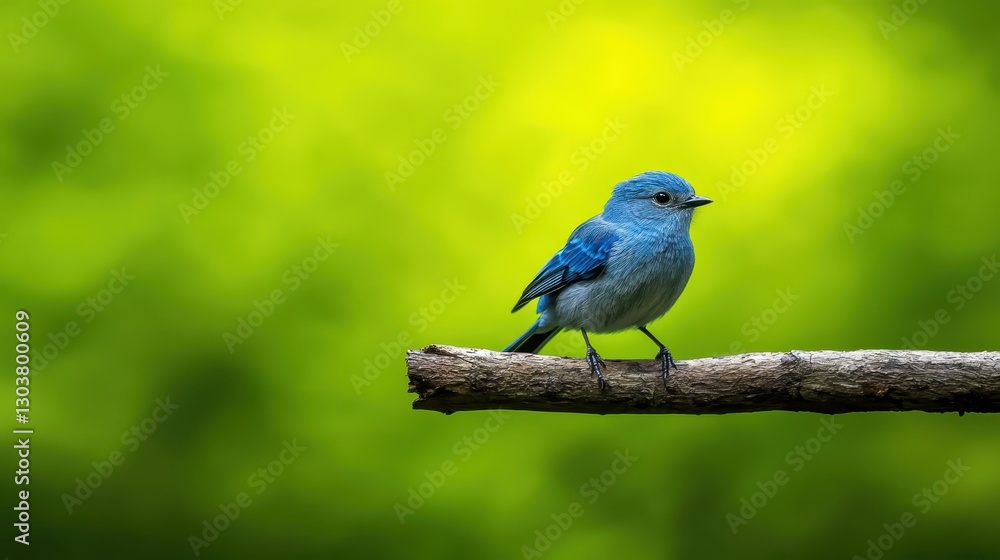 Vibrant Blue Bird Perched on a Branch with Blurred Green Background in Nature Setting Vibrant Blue Bird Perched on a Branch with Blurred Green Background in Nature Setting
