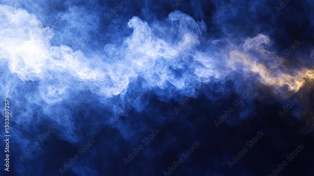 Blue and gold smoke swirl, dark background, abstract art, design element Blue and gold smoke swirl, dark background, abstract art, design element