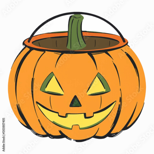 Illustration of Pumpkin Bucket Representing Retail Industry Isolated on White Background.