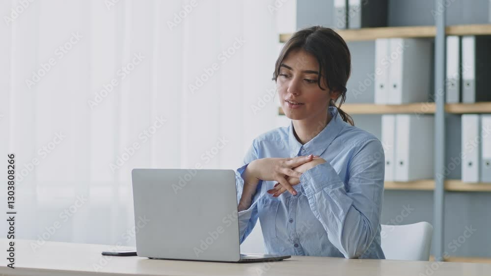 A young woman, engaged in remote teaching, shares knowledge through an online lesson. Set in a modern home office, she communicates with students via her laptop. A young woman, engaged in remote teaching, shares knowledge through an online lesson. Set in a modern home office, she communicates with students via her laptop.
