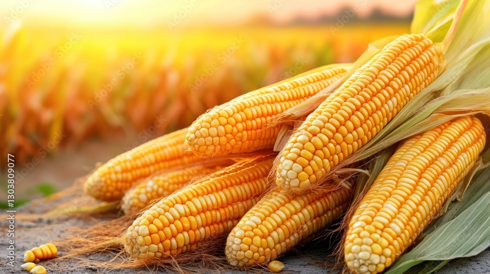 Golden corn harvest sunset field agriculture (2) Golden corn harvest sunset field agriculture (2)