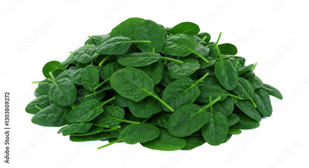 Fresh green spinage leaves piled together on a white background, ideal for healthy cooking concepts Fresh green spinage leaves piled together on a white background, ideal for healthy cooking concepts