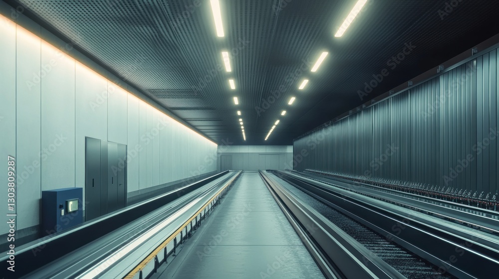 Modern moving walkway tunnel, urban transit, sleek design, background illumination, architectural photography Modern moving walkway tunnel, urban transit, sleek design, background illumination, architectural photography