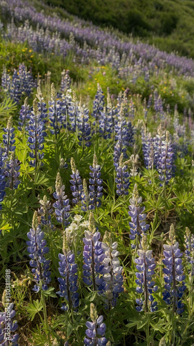 Rolling hills with lavender fields, blending soft purple and green tones.