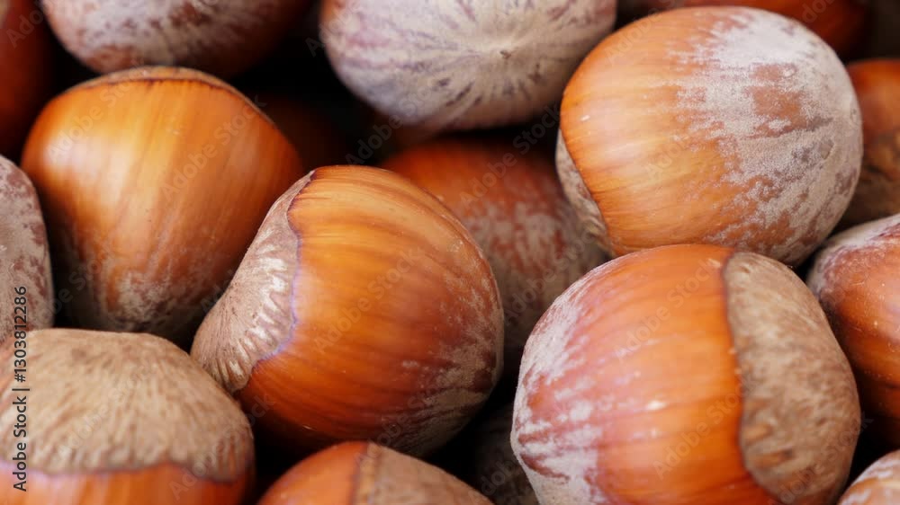 Hazelnut abstract background, top view. Rotate Hazelnut abstract background, top view. Rotate