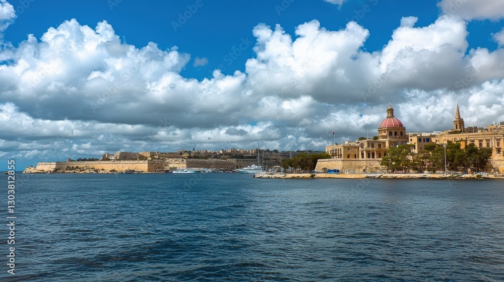 Scenic waterfront view of valletta malta relaxation coastal landscape bright sky photography Scenic waterfront view of valletta malta relaxation coastal landscape bright sky photography