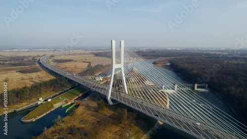 Wrocław’s Rędzin Bridge, the largest in Poland, filmed from above photo