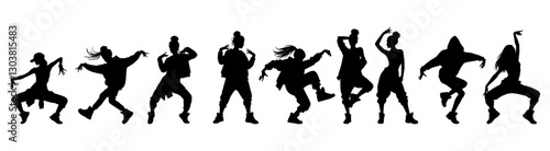 Vector illustration. Silhouette on a white background. Hip-hop dance girl sticker