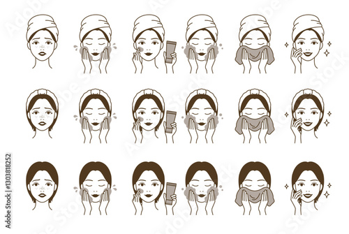Cosmetic skin care routine_woman(girl) cleansing face
