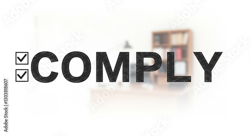 Compliance checklist against blurred legal office background concept