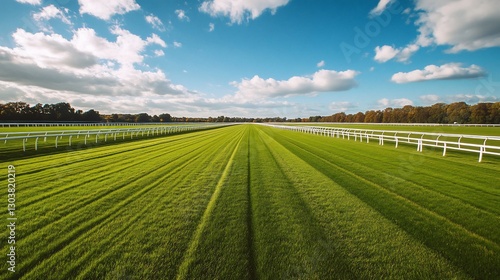 Empty Race Track, Sunny Day,  White Fences,  Clouds in Background