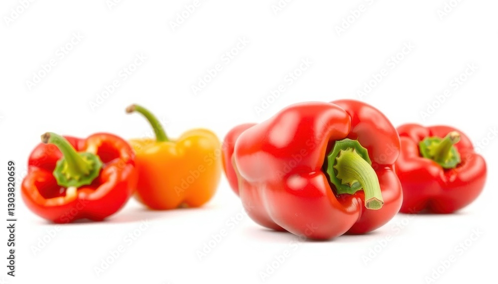 A vibrant, ripe red bell pepper, perfectly isolated on a pure white background, cooking, white background A vibrant, ripe red bell pepper, perfectly isolated on a pure white background, cooking, white background