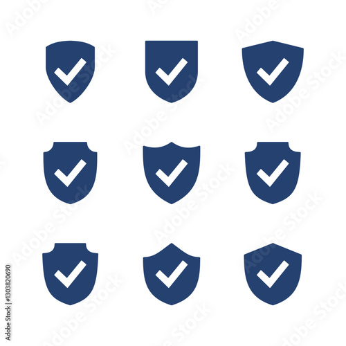 Shield check mark  icon set. Protection approve sign. Safe icon vector